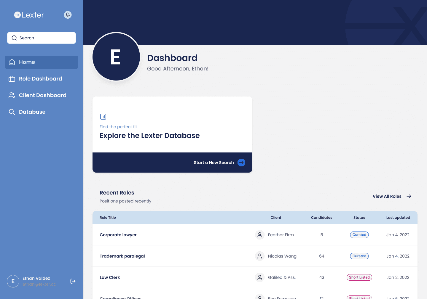 The Lexter dashboard, built on a national database of Canadian lawyers
