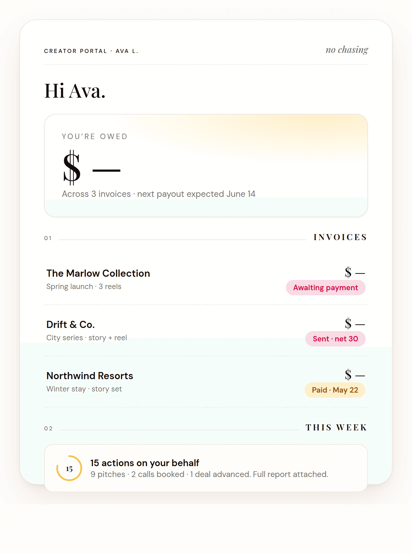 A creator’s portal — what they’re owed and what’s been paid