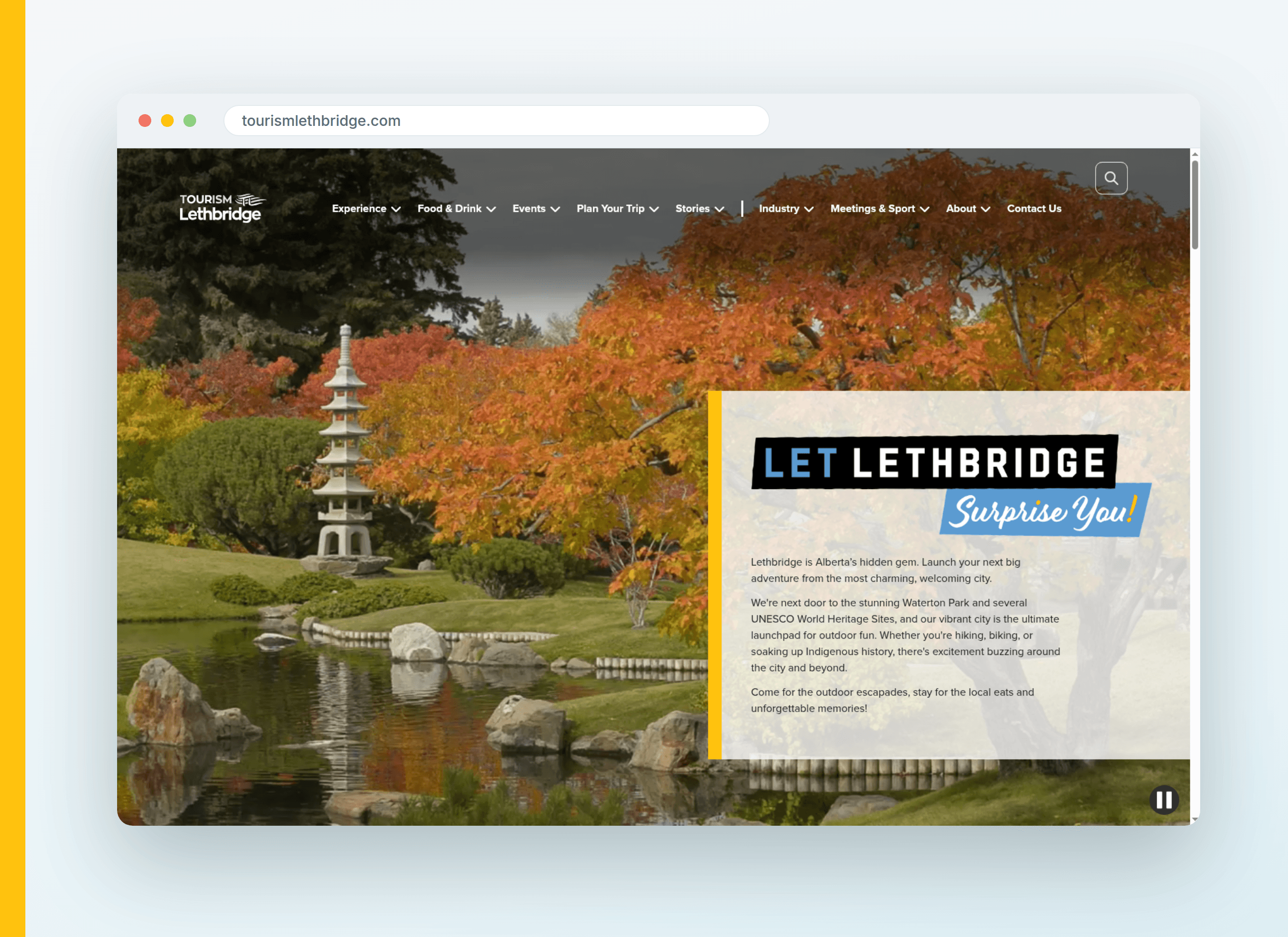 The new tourismlethbridge.com, rebuilt in Webflow with Lethbridge's photography front and center