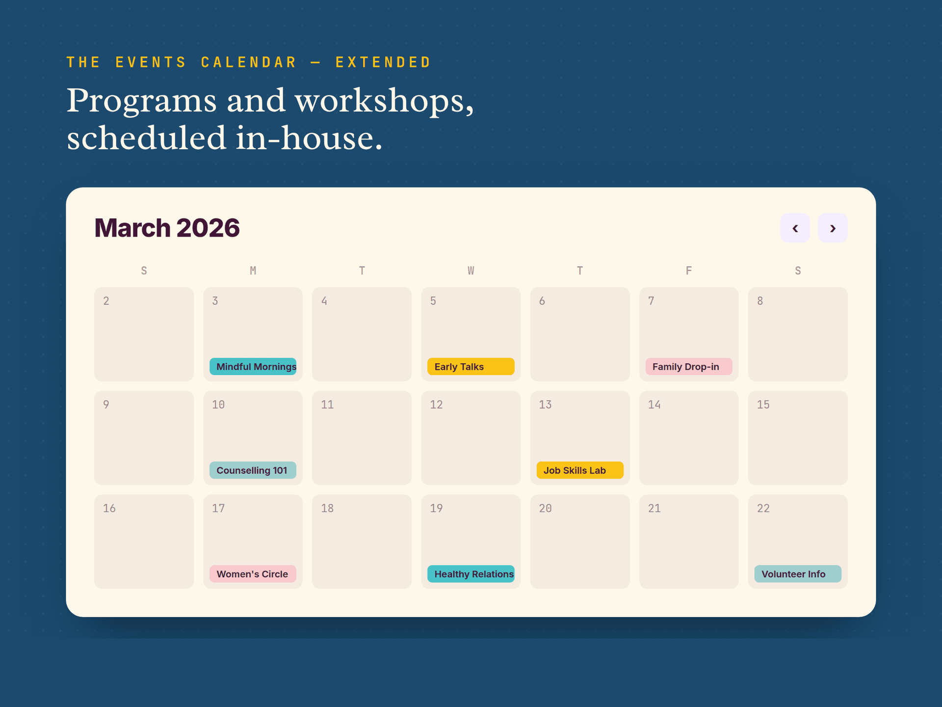 A custom-extended events calendar