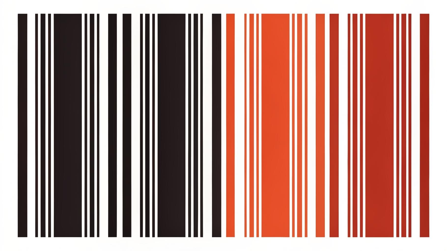 A wide barcode. The stripes across the left half are black and vary in width; those across the right half are all terracotta red.