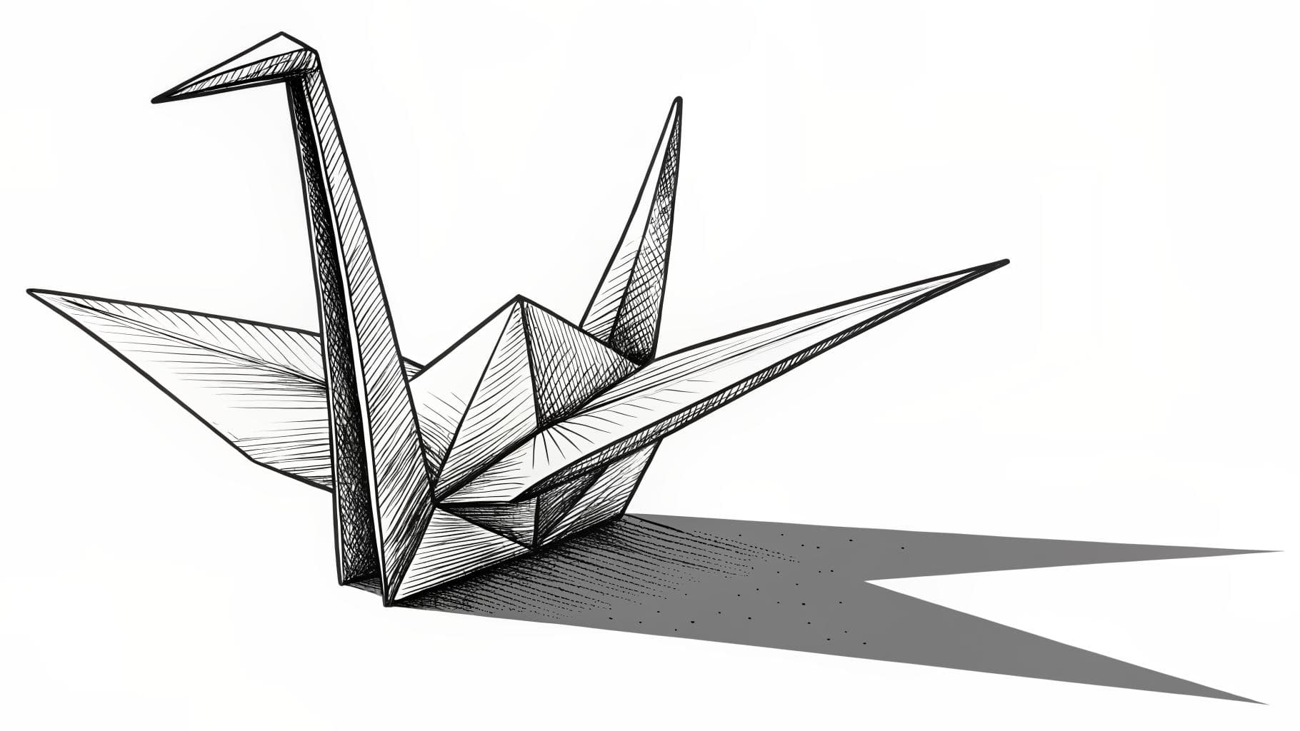 A folded paper crane casting a long shadow