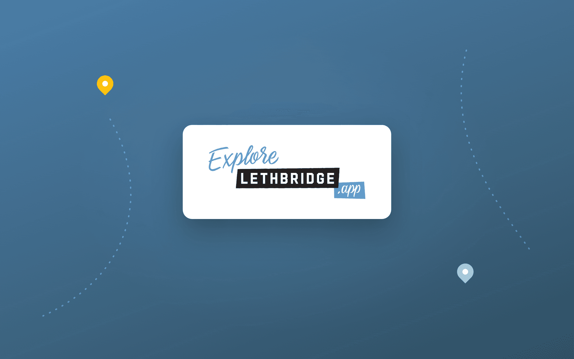 The Explore Lethbridge app logo on brand blue