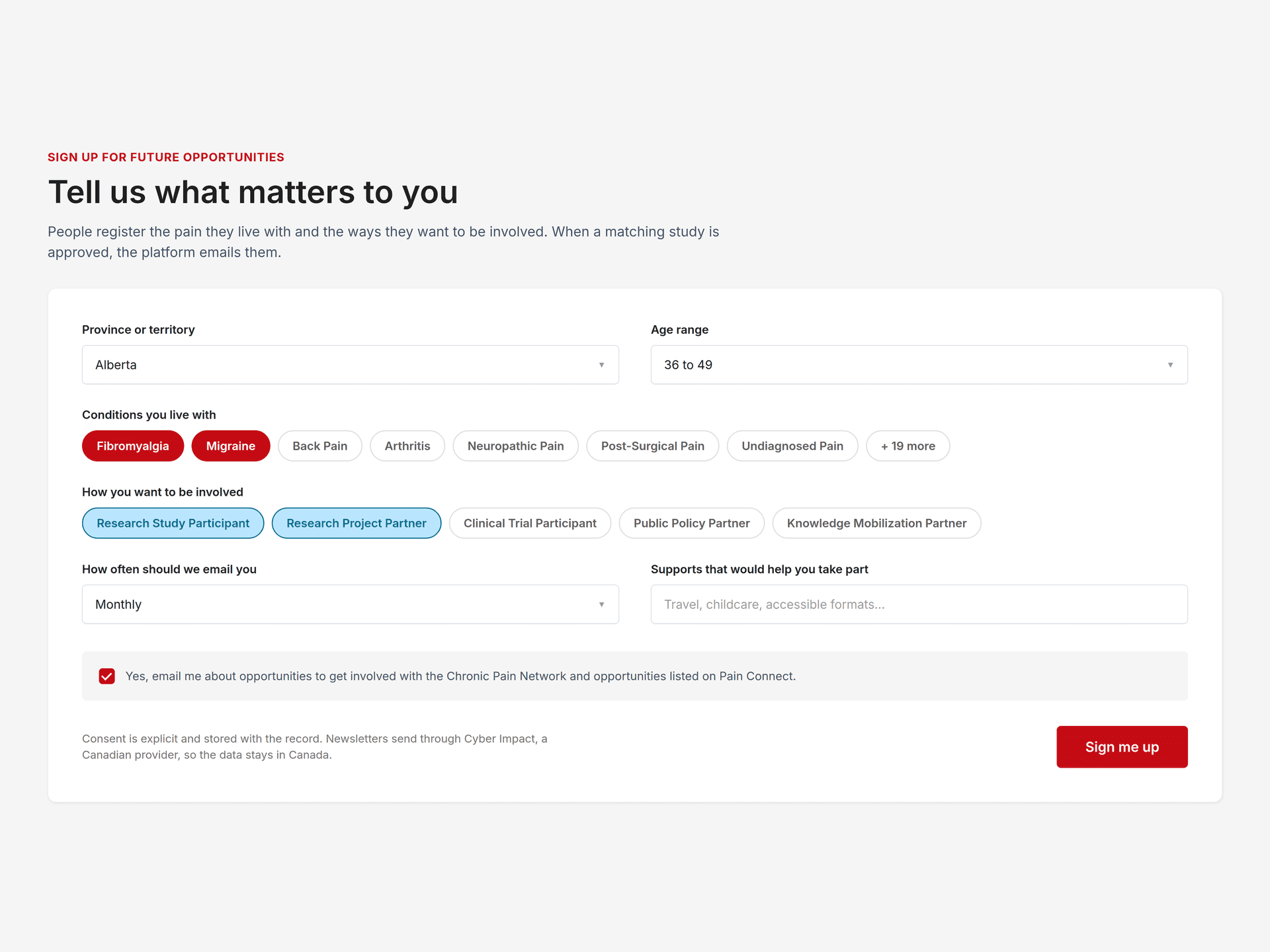 The matching profile people fill in to be notified of future studies