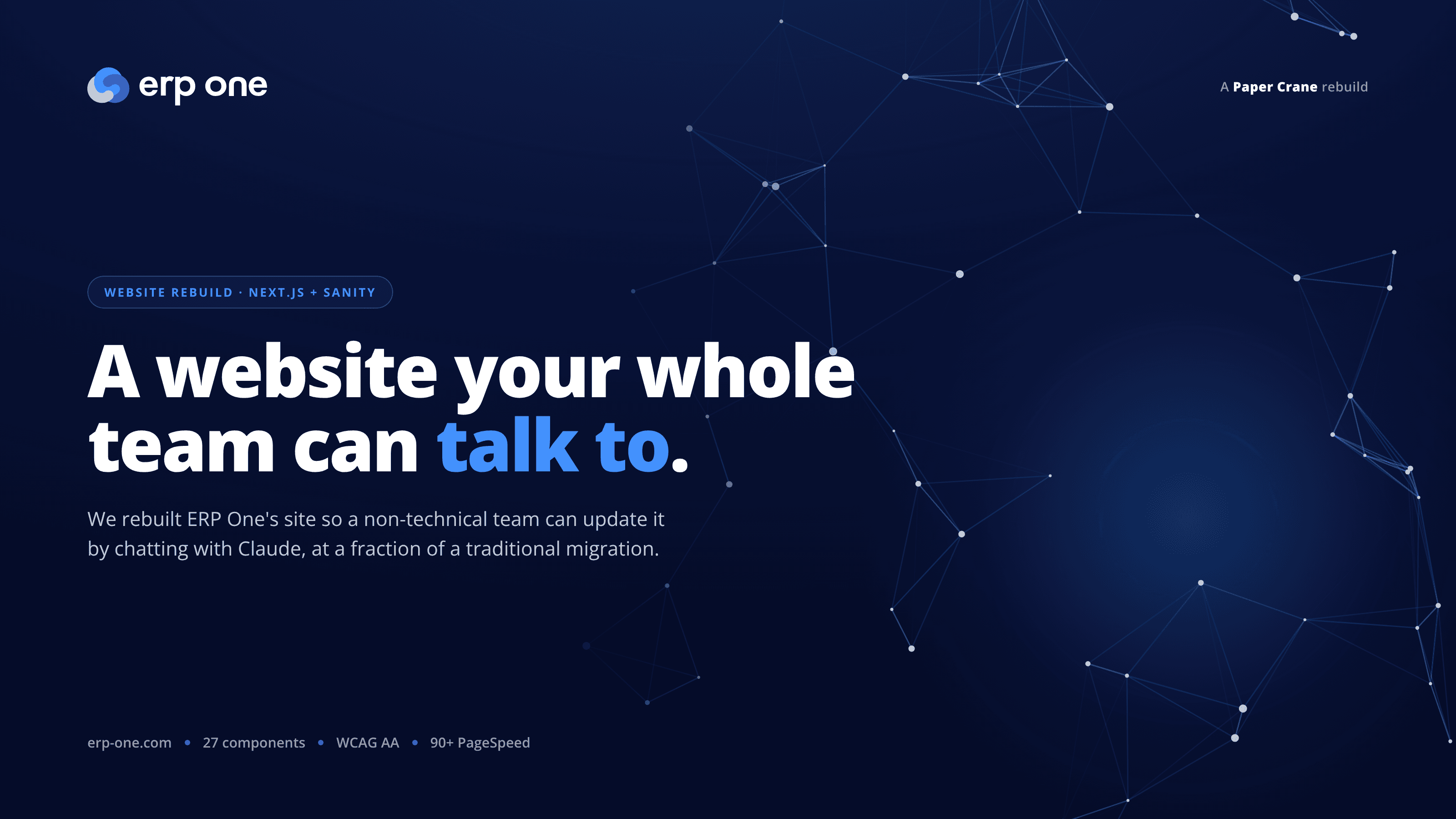ERP-One case study hero: a website your whole team can talk to, rebuilt in Next.js and Sanity