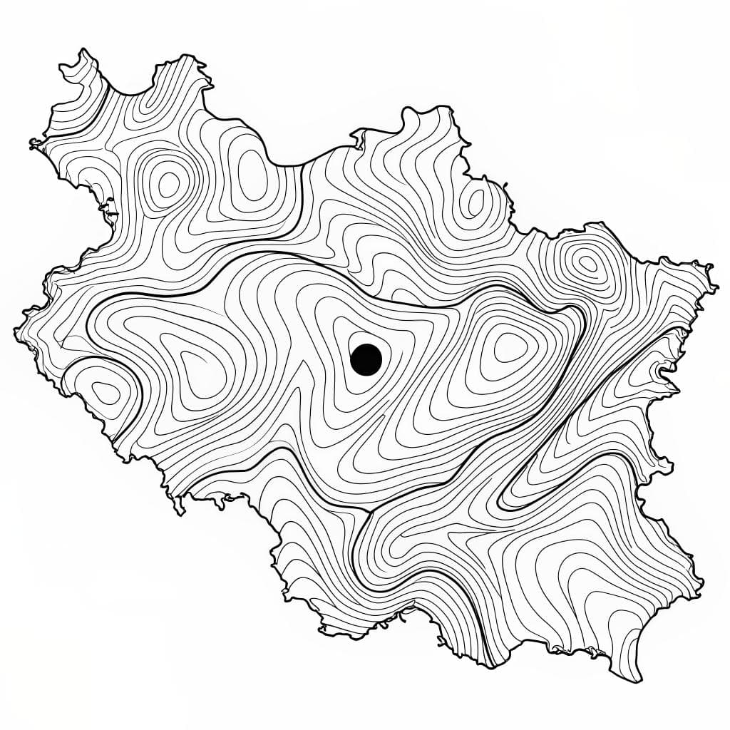 Topographic contour lines circling a single point