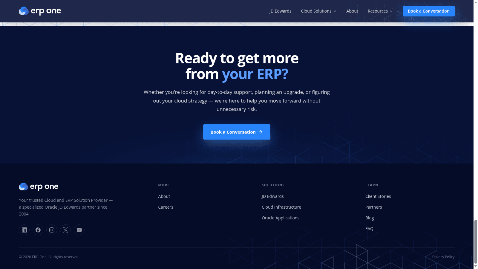 ERP-One closing call to action and footer