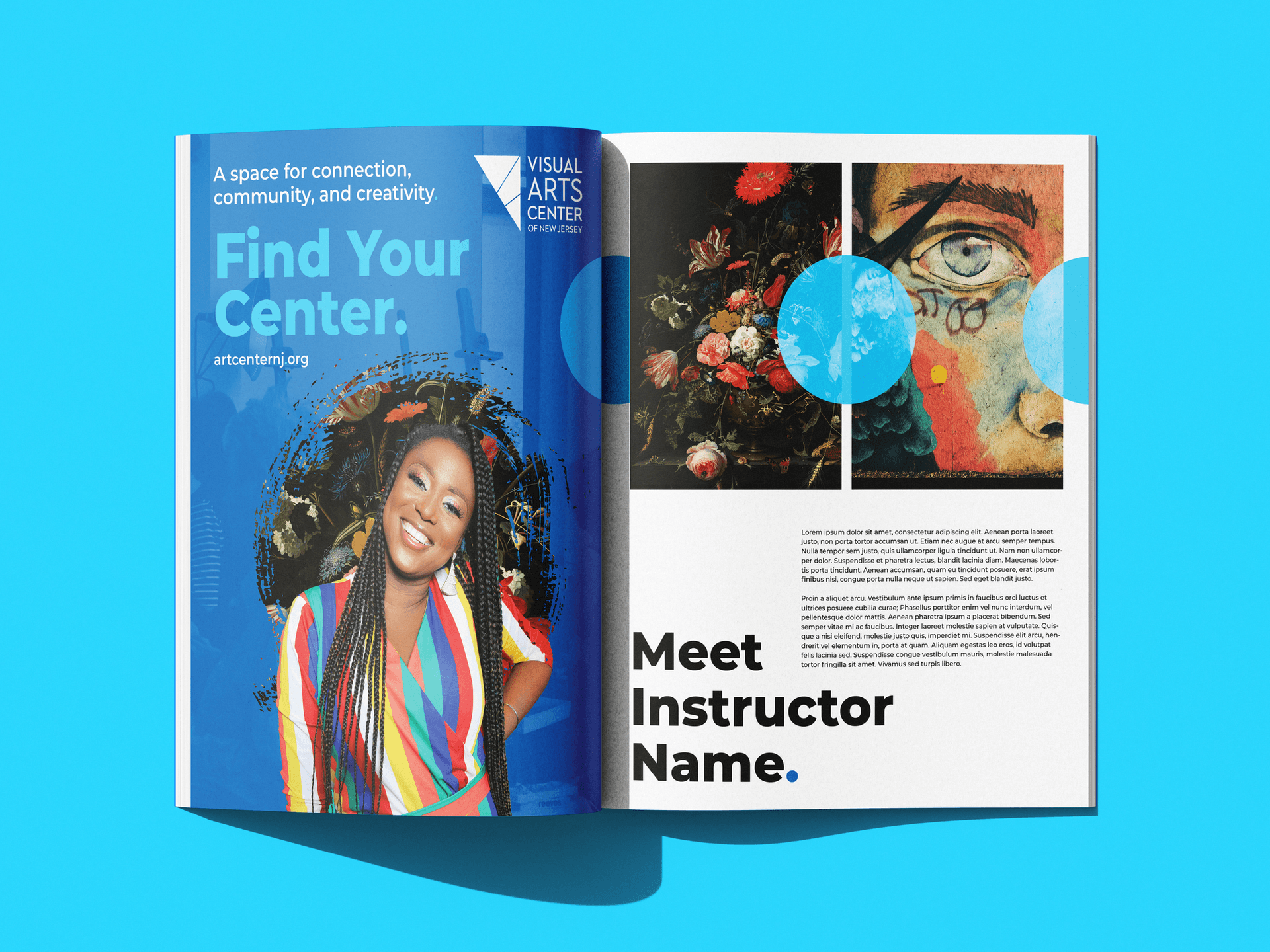 The magazine spread and Meet the Instructor layout
