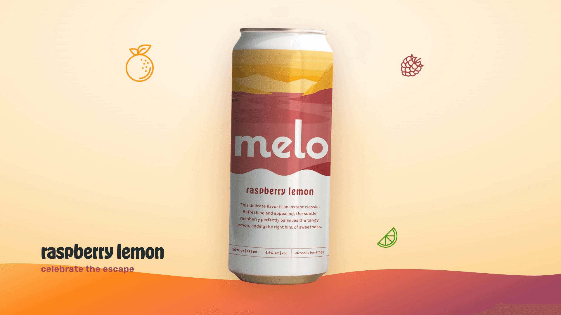 A Melo raspberry lemon can on the sunset, the brand's signature 3D viewer