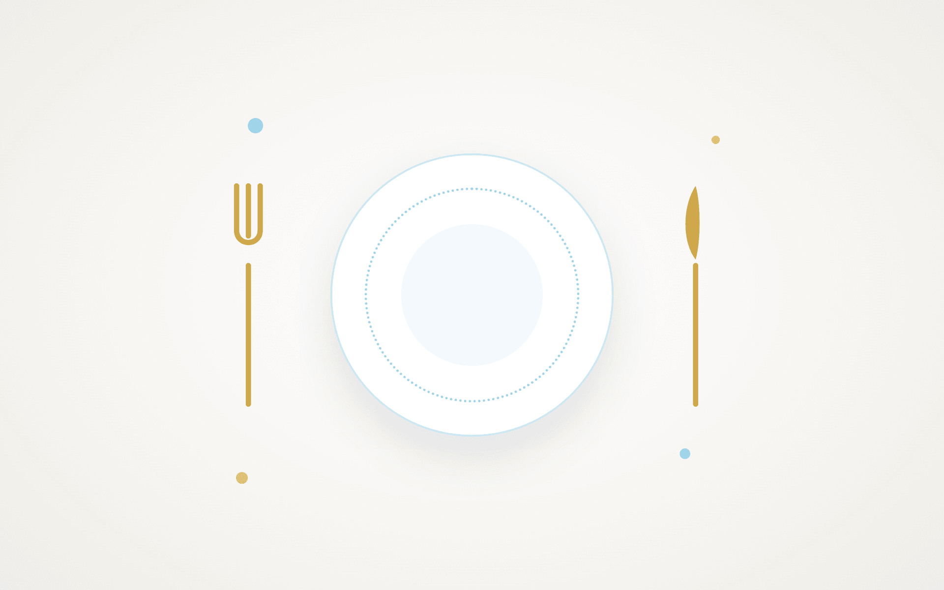 A set table with gold cutlery and blue-rimmed plate for Maisie