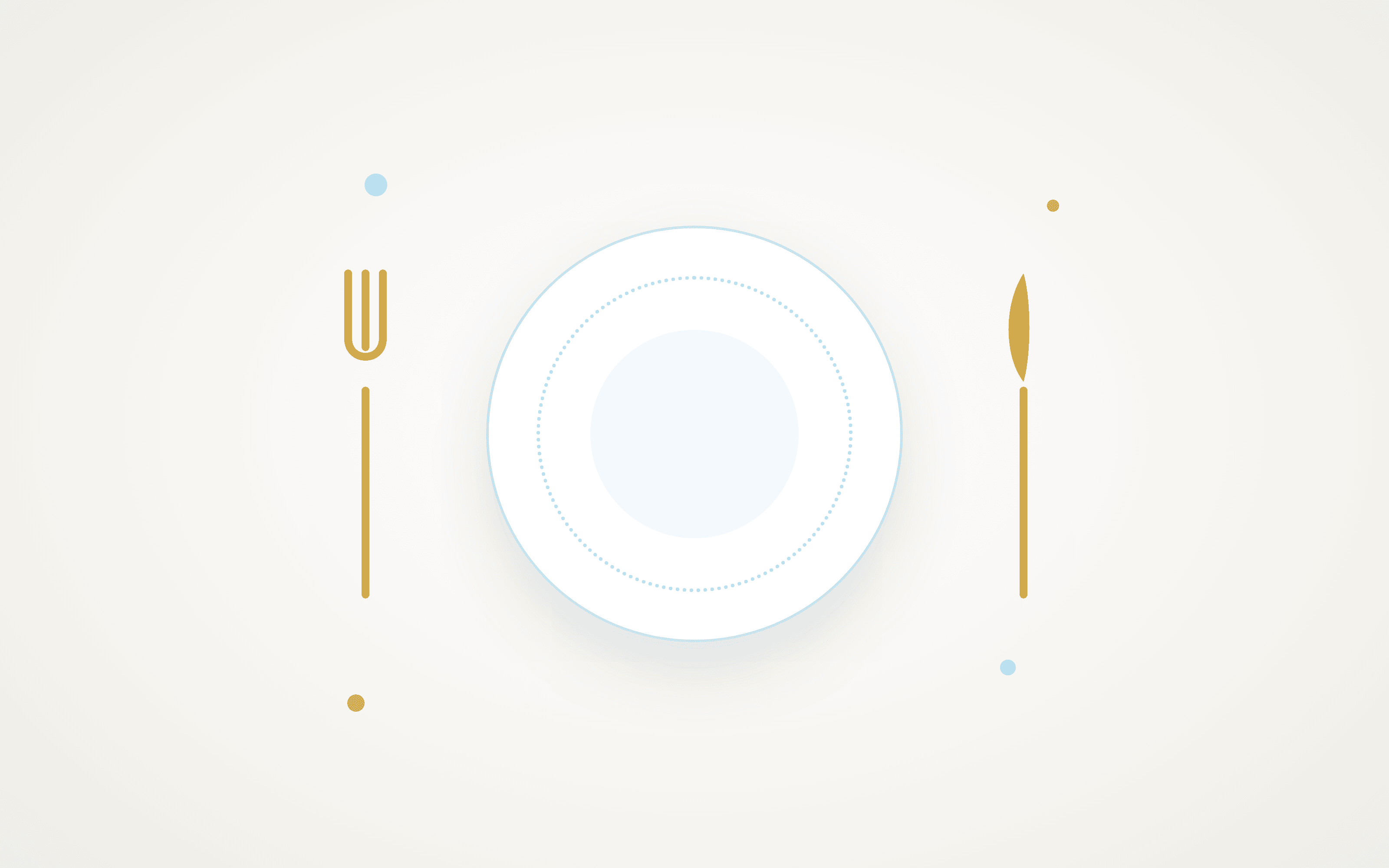 A set table with gold cutlery and blue-rimmed plate for Maisie