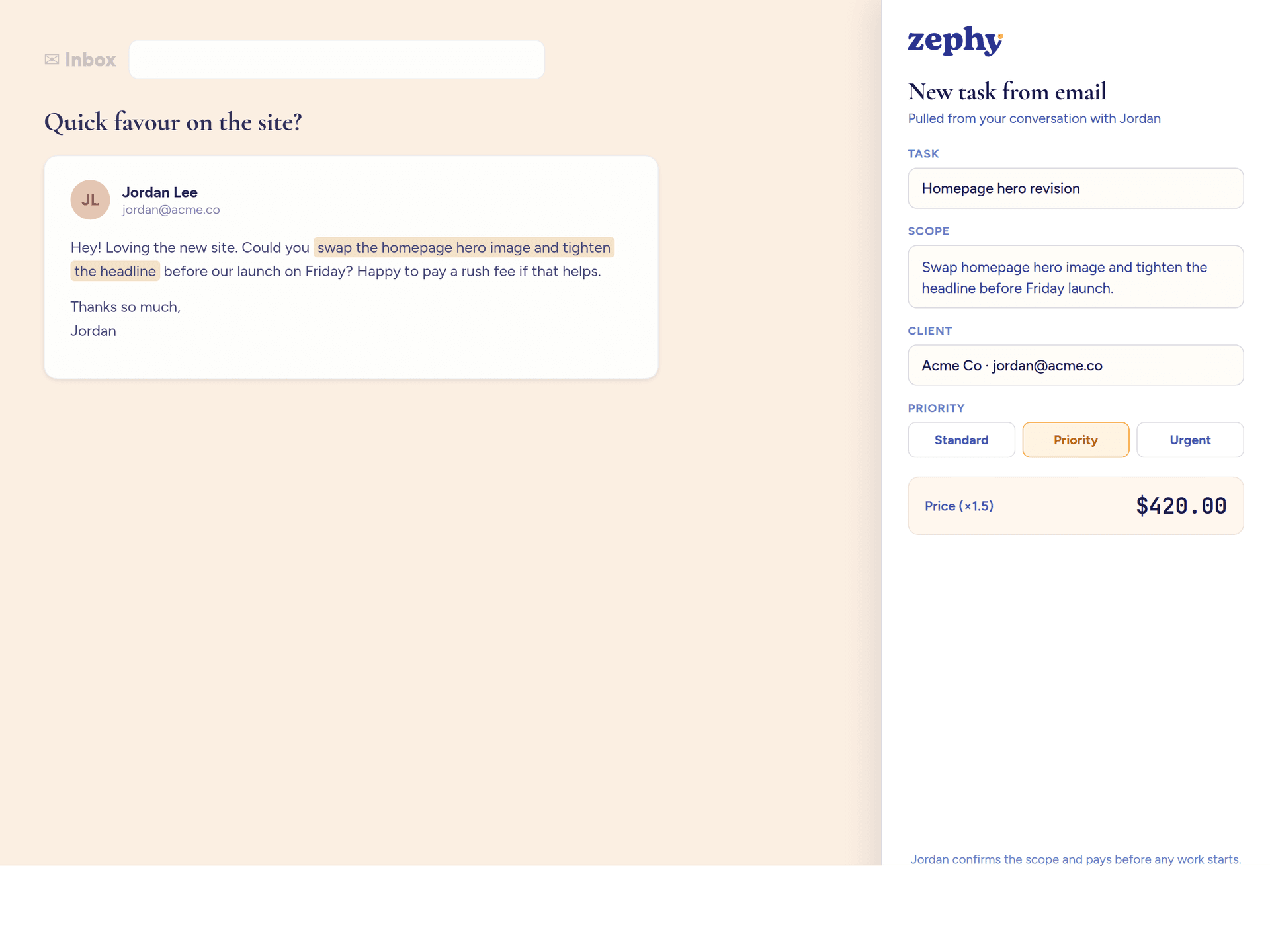 The Chrome extension turning a Gmail thread into a priced task