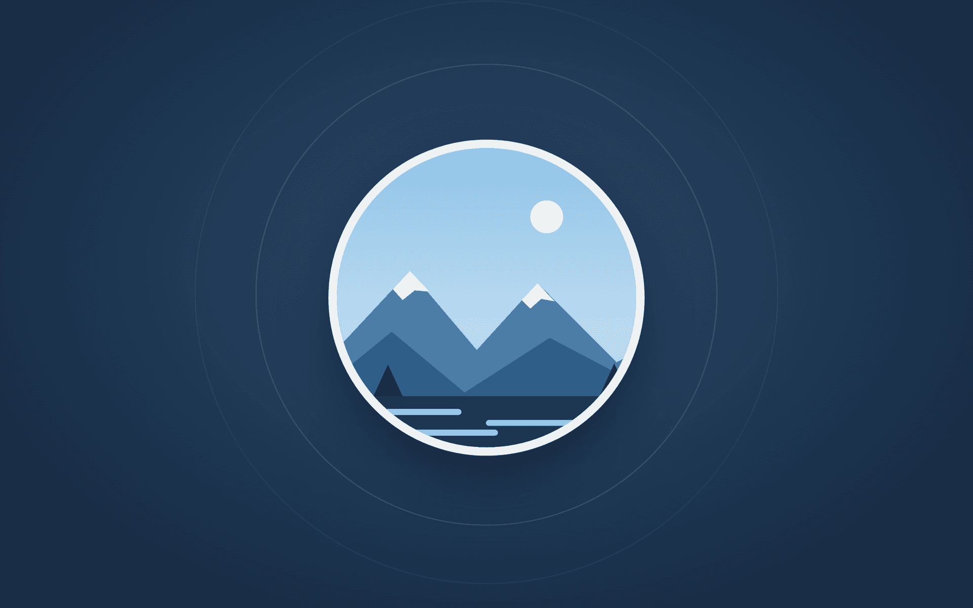 A flat Kootenay lake-and-mountains emblem on deep night blue