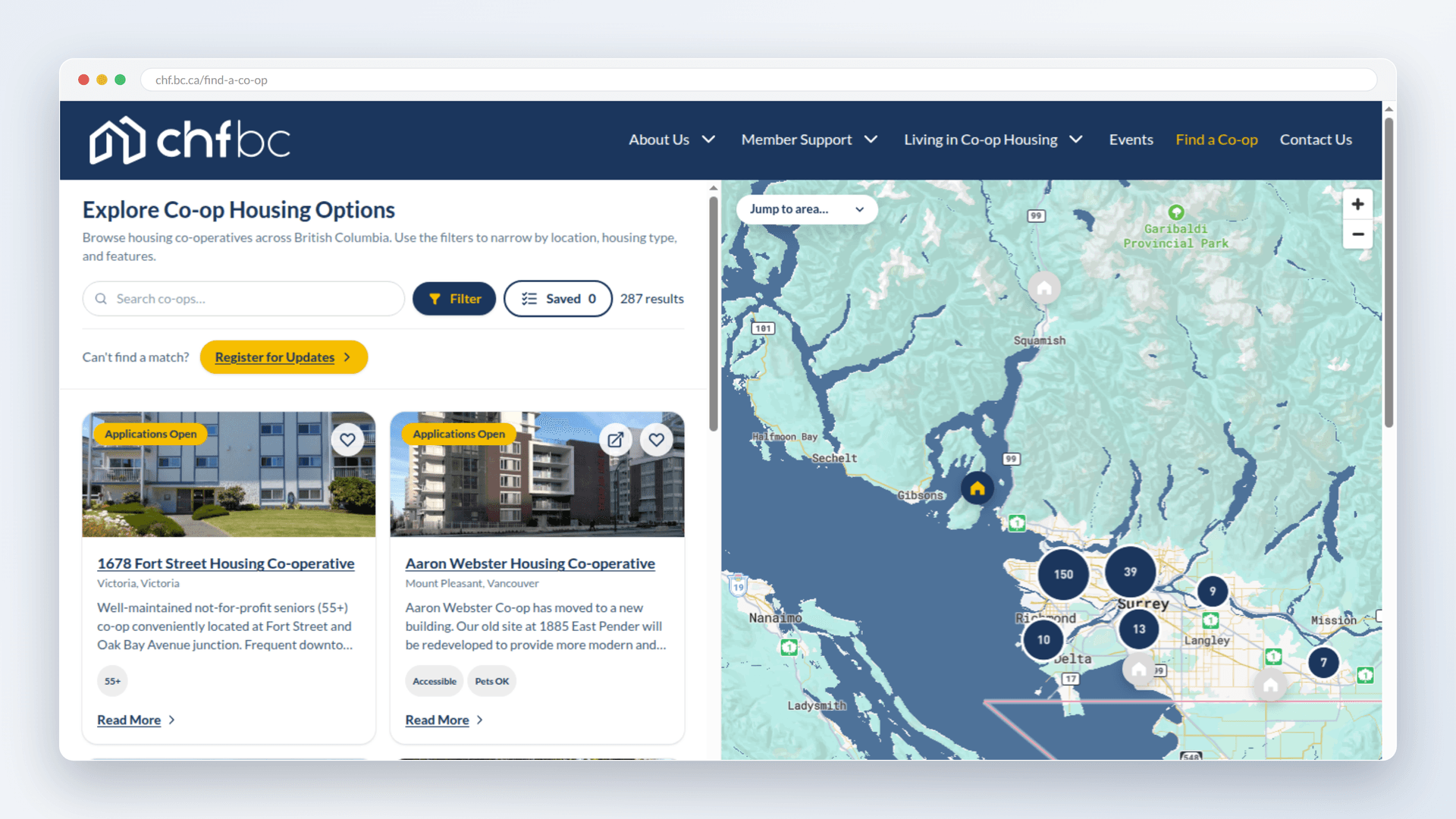 The Co-op Explorer: map, filters, and results