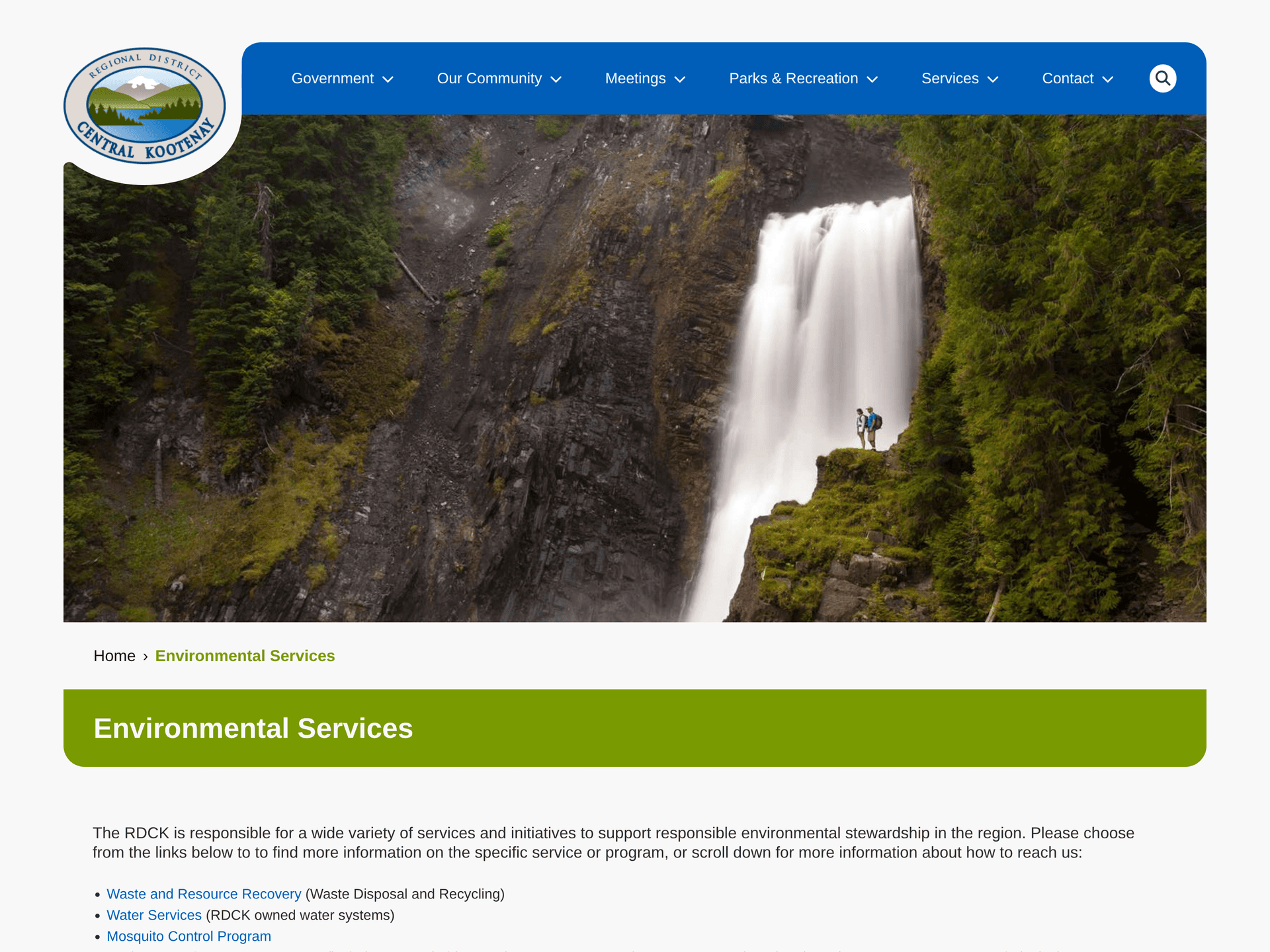 The Environmental Services department page in its own colour