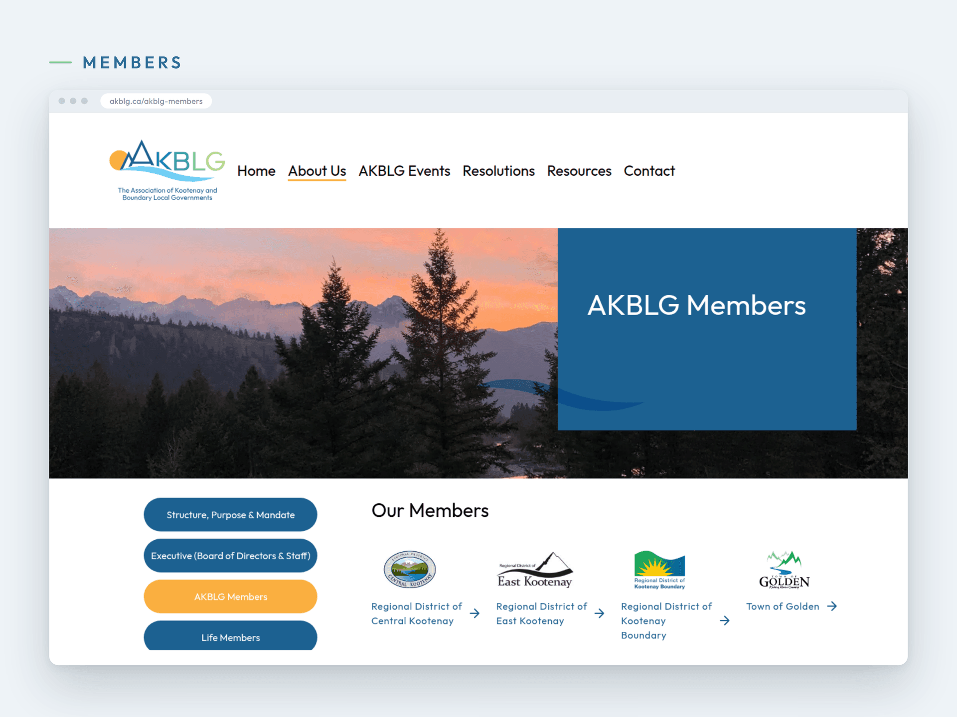 The member directory, organized by regional district
